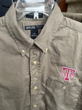 Large 16-16 1/2 Men's Button-Down Shirt - Khaki with Maroon Texas A&M Logo